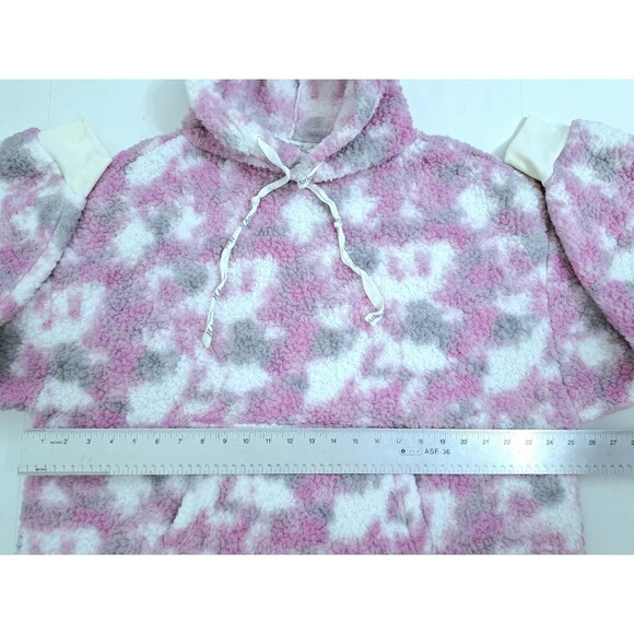 Hurley High Pile Sherpa Comfort Oversized Hoodie Women's Large Pink Purple White - Picture 6 of 8